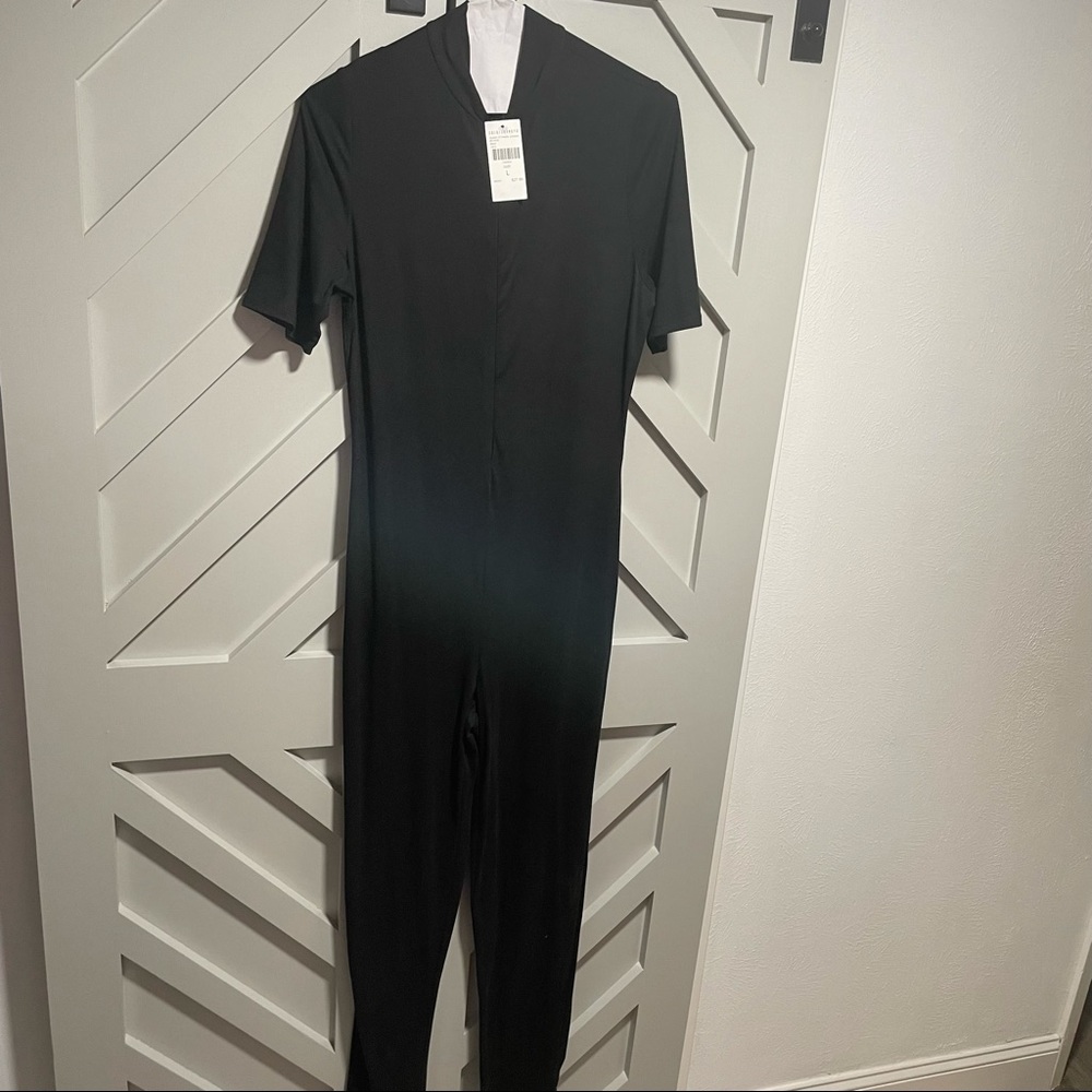 Black jumpsuit zipper closure stretch